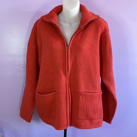 Tally Ho Red Full Zip Cardigan Sweater Jacket Women’s Size Large Casual Layering - Picture 1 of 3
